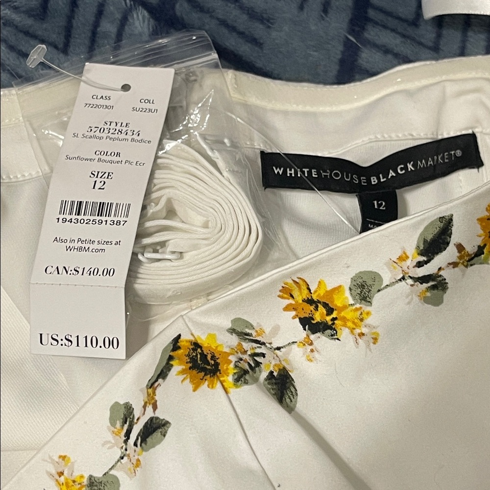 NWT White House Black Market Sunflower Print Strapless Top - Picture 2 of 11